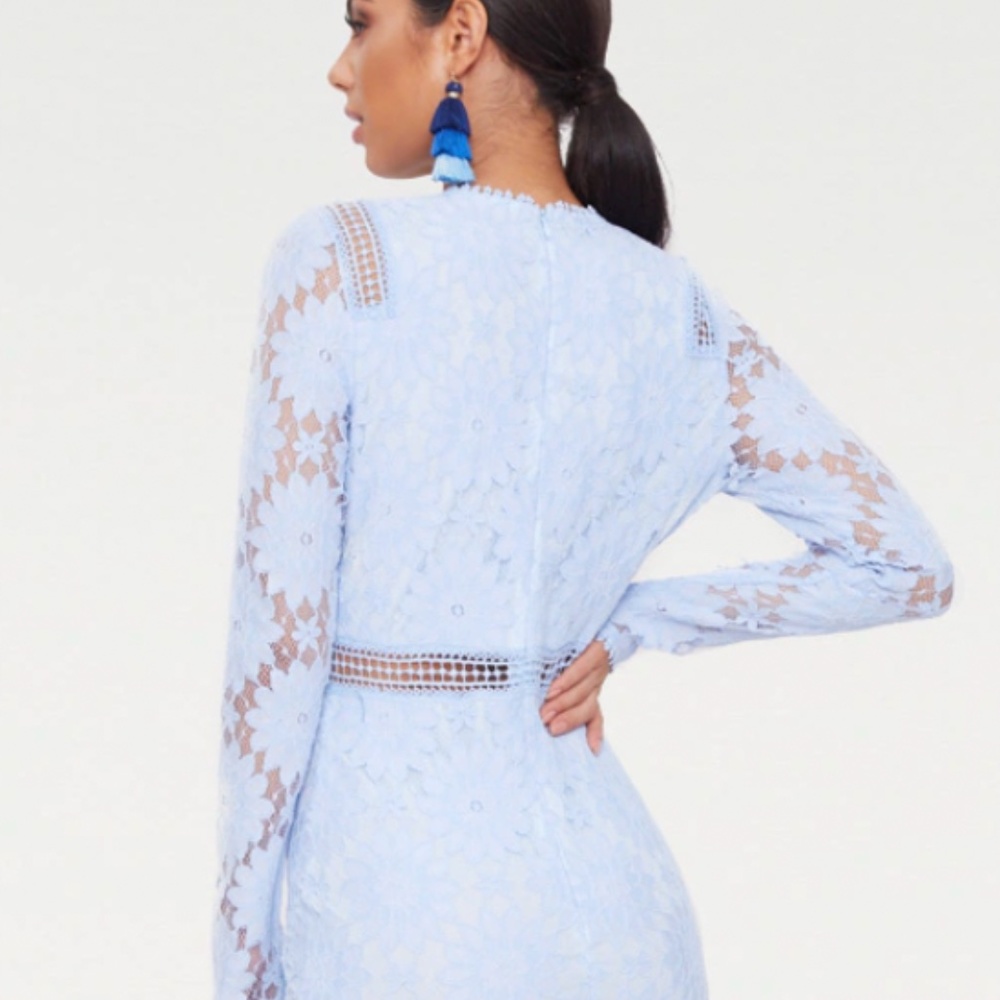 DUSTY BLUE LONG SLEEVE LACE BODYCON DRESS (Pretty Little Thing)